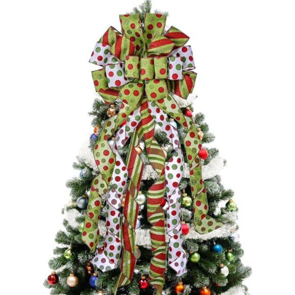 Christmas Tree Topper Wreath Bow Large Green Christmas Bow Tree Topper,Red Green